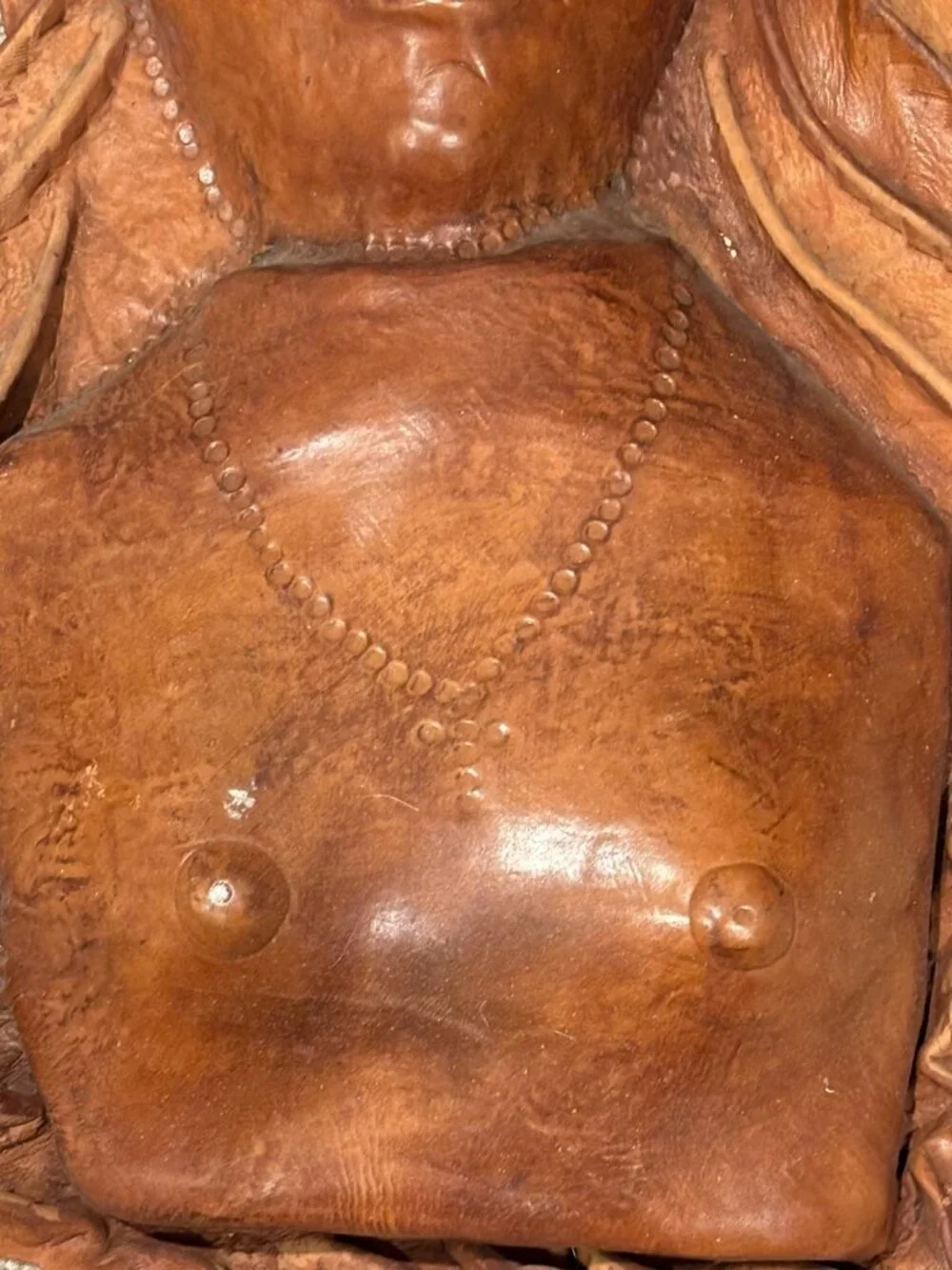 1970s African 3D Leather Hand Crafted Female Bust 19 Inch